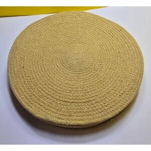 Set of 8 Round Braid Jute Placemats Tan Yellow Natural Fiber Woven 15" Farmhouse